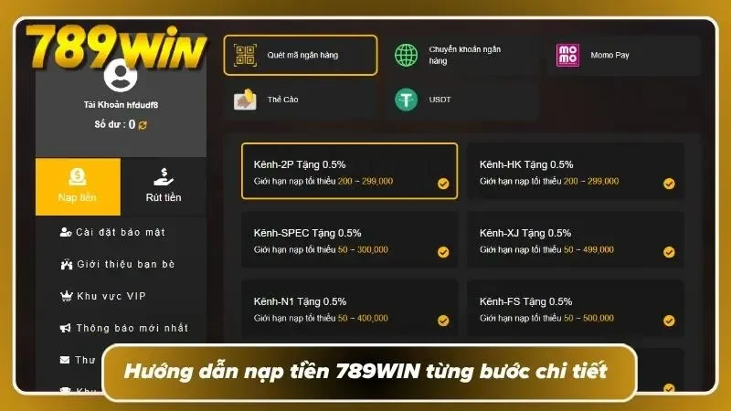 Các bước nạp tiền 789WIN qua ngân hàng