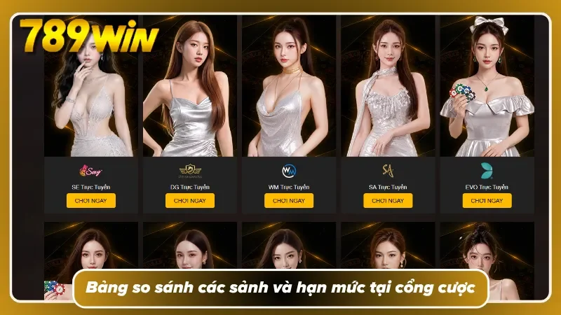 Bảng so sánh các sảnh cược và hạn mức tại cổng cược